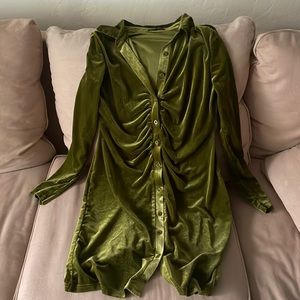 Solid velvet button up shirt dress